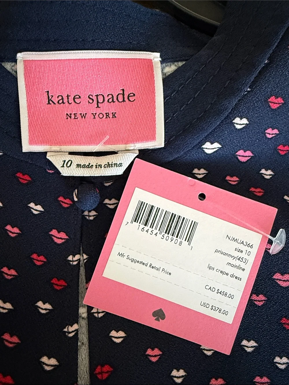 kate spade navy dress with pink heart pattern (NWT)